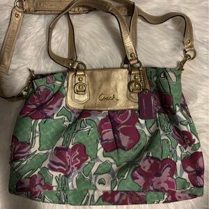 Coach Floral Tote Bag - Gold and Green